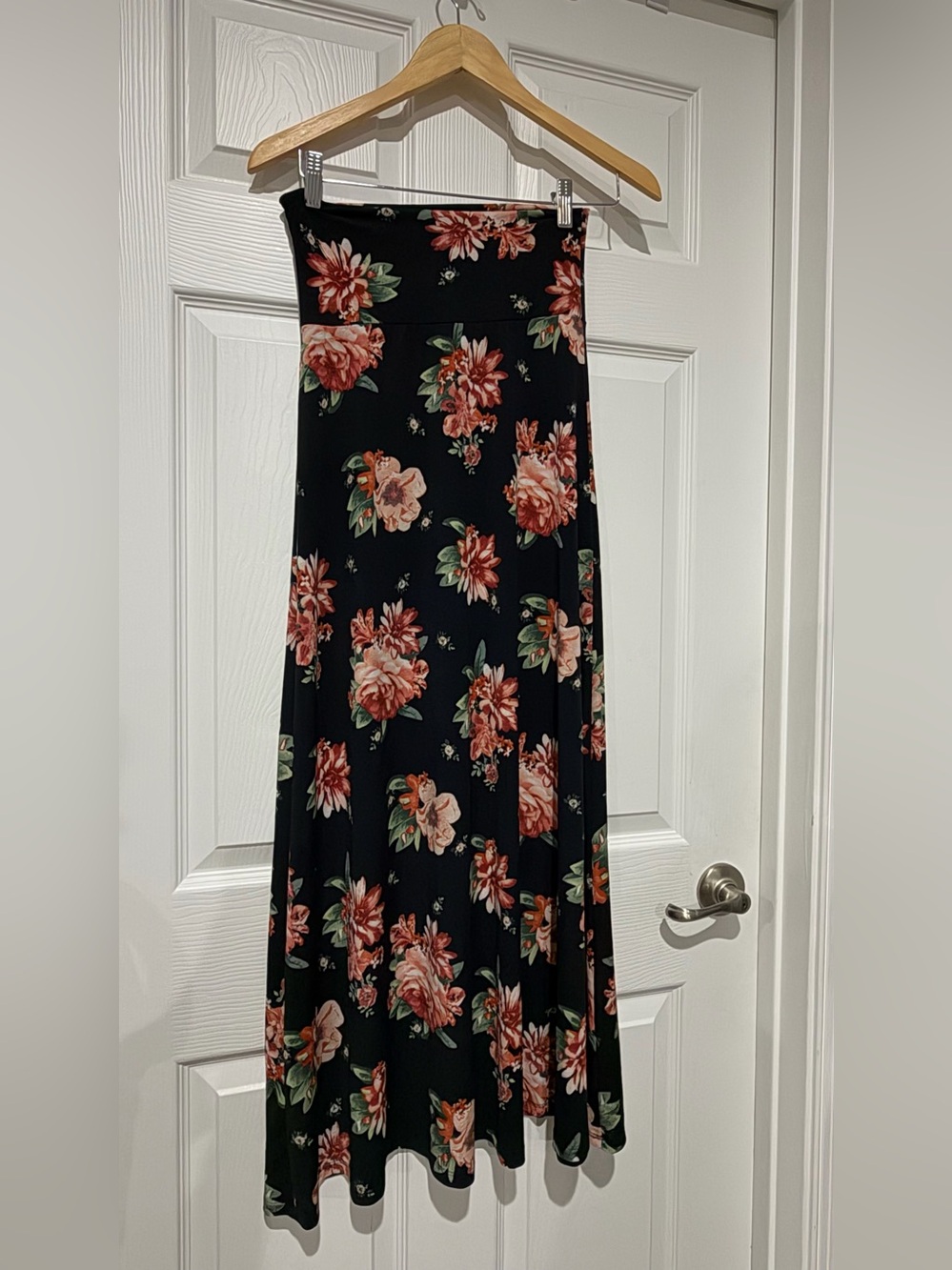 Black Floral Maxi Skirt with Rose Print